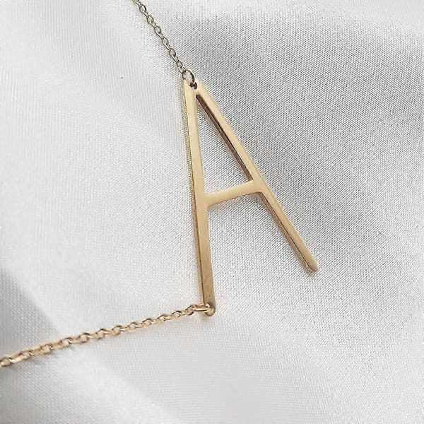 Sideværts Initial Halskæde 18K Forgyldt Rustfrit Stål Stort Bogstav Vedhæng Monogram Halskæde til Kvinder