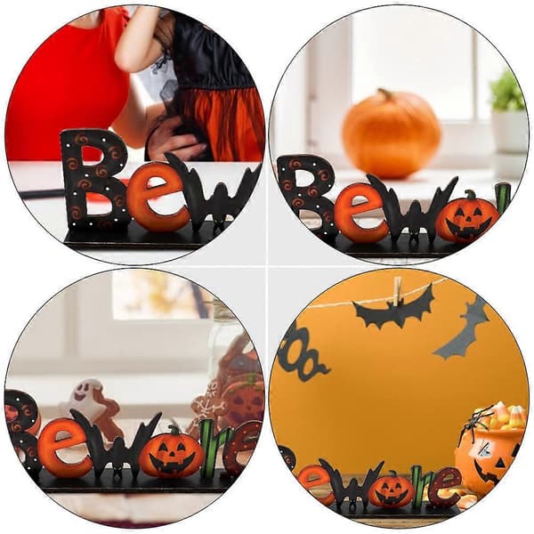 Festligt udskåret Halloween-pynt i træ, 1 stk.