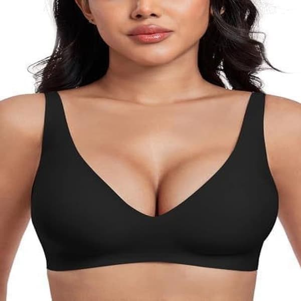 Seamless Deep V-Neck Bra - Wireless Push Up T-Shirt Bra Comfortable Underwear*black*S black S black S