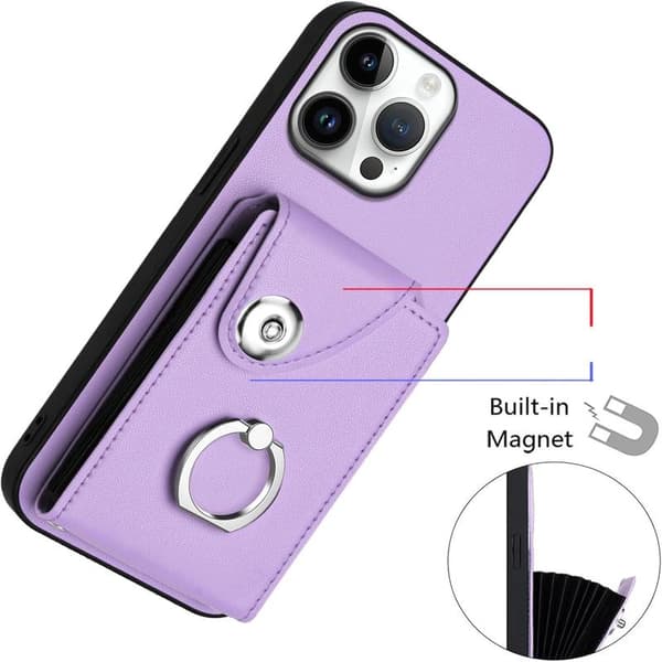 Kompatibelt iPhone 16 Pro Max Plånboksfodral med Kortfacksdesign 360° Rotationsringstativ Snäppknapp Stöttåligt Pro