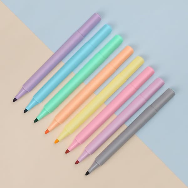 8 stk. Pastel Dry Erase Markers, Fin Spids, Assorterede Farver