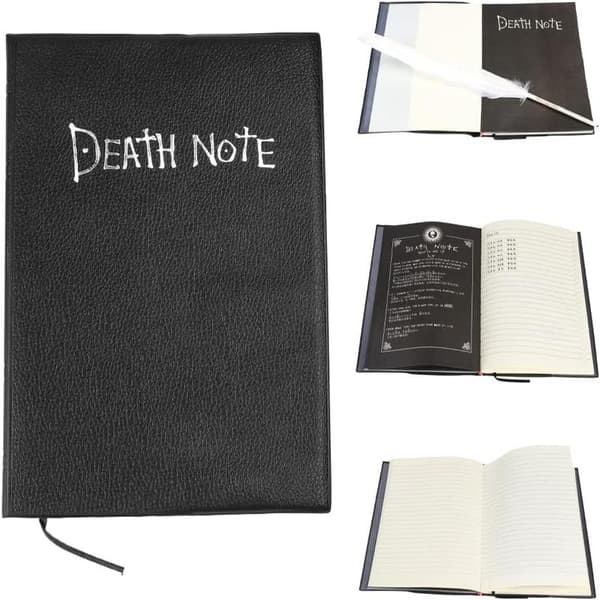 Death Note notesbog, anime-tema Death Note, inkluderer en halskæde og en fjerpen.