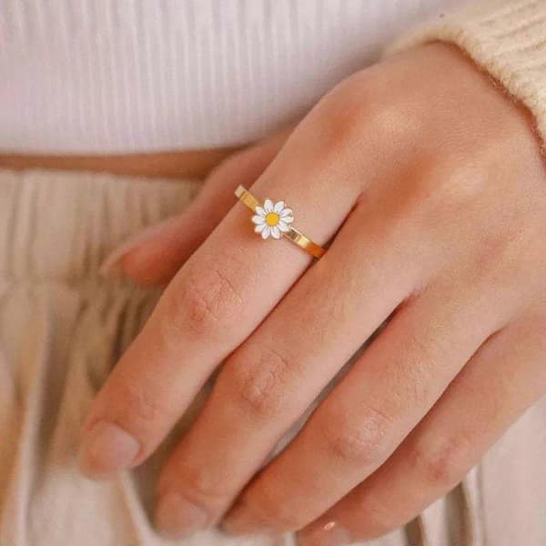 Daisy Blomma Meditationsring Lindrer Angst Stress Roterbar Båndring Gaver