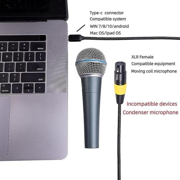 USB C til XLR Hun Kabel Type C Han til 3 Pin XLR Hun Mikrofon Computer Lyd Datakabel 3