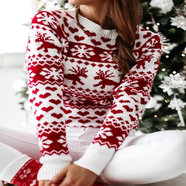 Dame Efterår Vinter Jul Sweater Dame Strikket Trøje hvid small hvid white white small