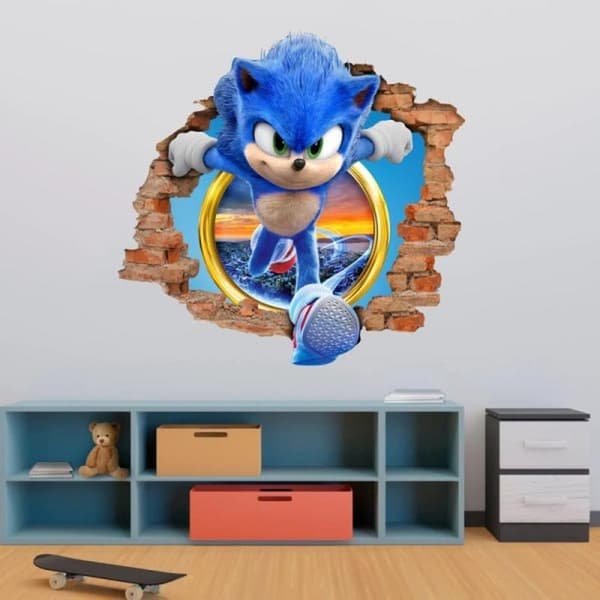 Sonic vægdekorationssticker, børns tegnede soveværelsesbaggrundsvæg