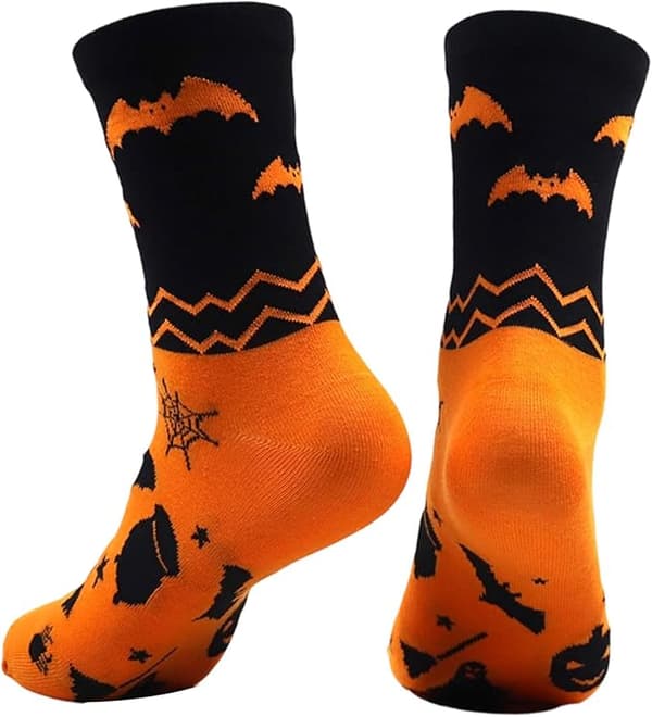 Kontrastfärgade Halloween-strumpor för kvinnor och män, fladdermus