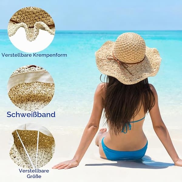 Dam Sommar Stråsolhatt, Vikbar Lätt UV-skydd Boho Hatt, Strandsemester Resa Utomhus Solhatt för Kvinnor