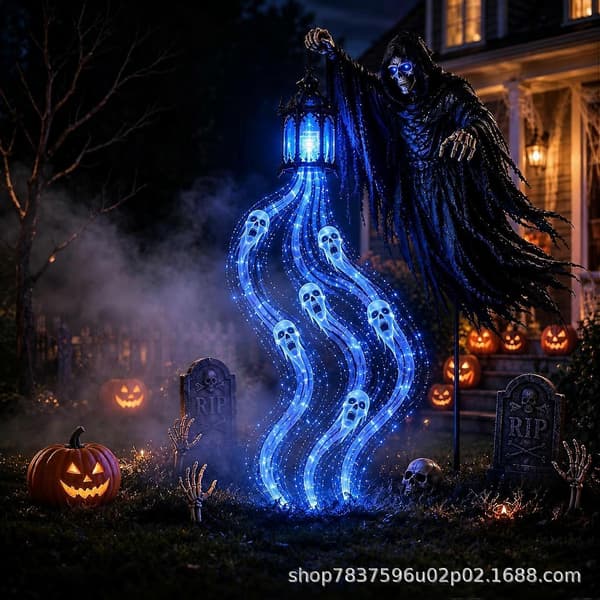 Kummitusvalo Halloween Sisä- ja ulkokoriste 3D Grim Reaper Solar