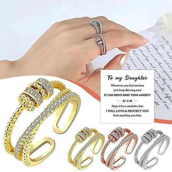 Fidget angstring for kvinner tenåringer justerbar spinner perle stressreduserende ringer gull Gold