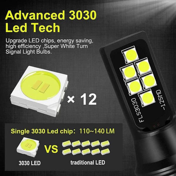 Two HB4 9006 LED Fog Light Bulbs, with Advanced 3030 SMD Surface Mount Chips, 6000K Cool White Light.