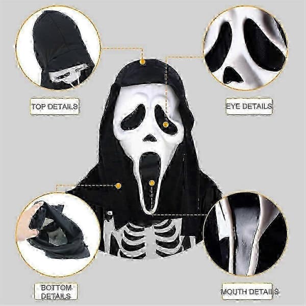 Ghost Face Scream-maske med sort hætte til Halloween-kostumetilbehør - DSW