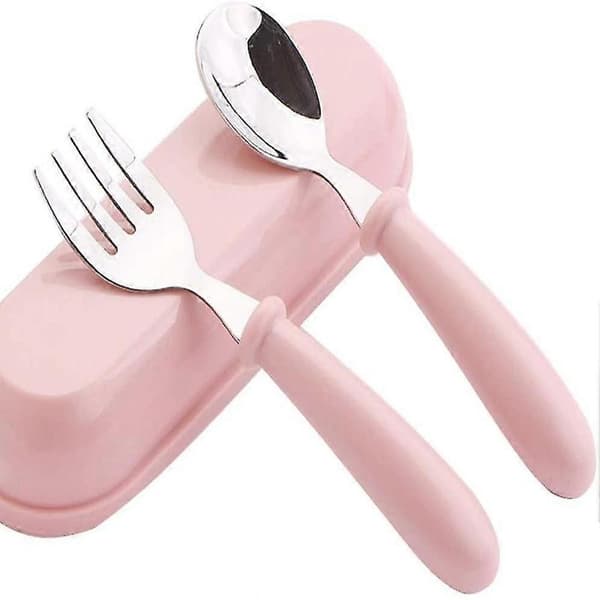 Gaffel- og skjesett. Babysett i rustfritt stål, rosa
