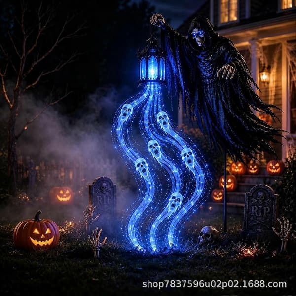 Spøkelseslys Halloween Innendørs Utendørs Dekor 3D Grim Reaper Battery