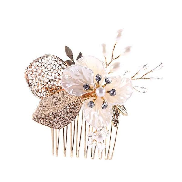4 x Blomma Blad Strass Imitationspärla Bröllop Hårkam Brudhårstycke Accessoar