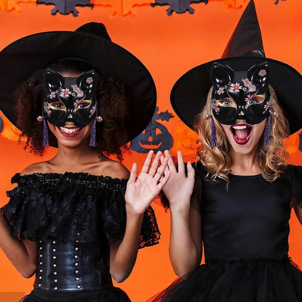 2 stk. sorte Kitsune dyre-halvmasker til kvindelige cosplayers, Halloween-kostume
