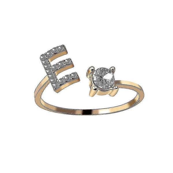 26 Bogstavsring Guld Metal Justerbar Åben Ring, Initial Navn Bogstavsring E E