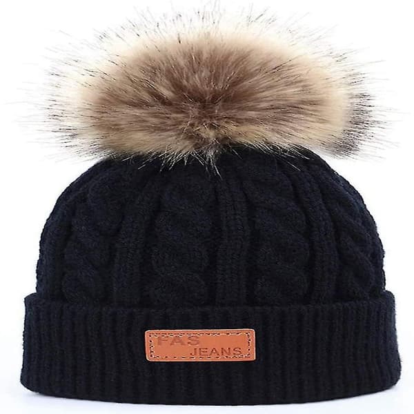 Varmt babylue- og skjerfsett med pelsdusk Black