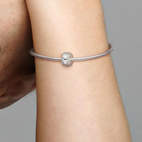 - Dobbelt Række Pavé Clip Charm - Sterlingsølv