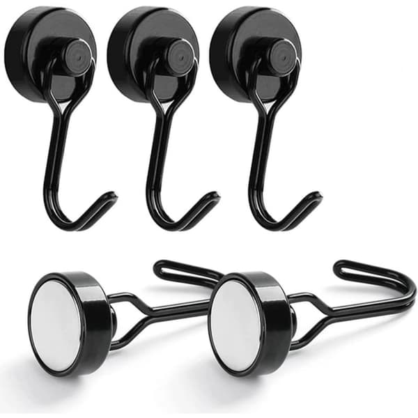Magnetic Hooks, 5 Pack, Strong Magnetic Hooks 30kg, Neodymium Magnet Hooks for Refrigerator black