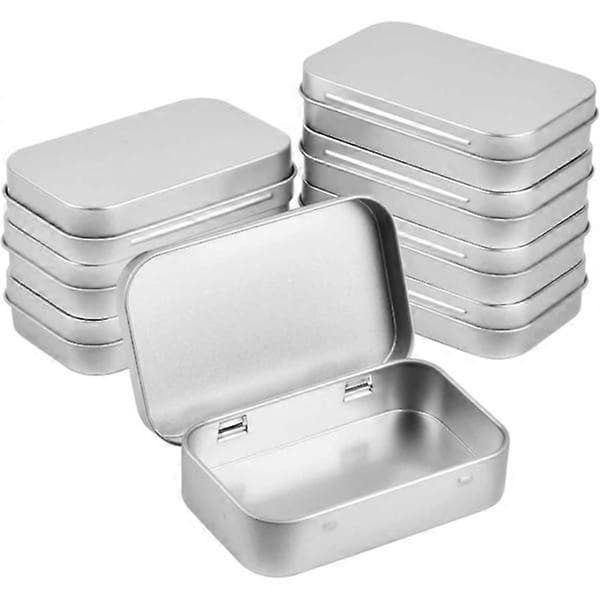 95 x 62 x 20 mm tom rektangulær hengslet blikkboks med lokk (sølv) 8 stykker