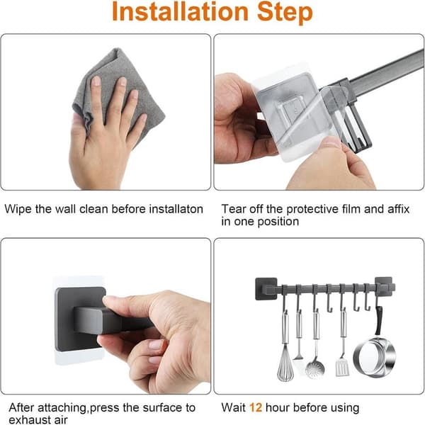 Kitchen Hook without Drilling, Self-Adhesive, Black, Mobile Kitchen Utensils, Kitchen Tools, Knife Holder, 8 Hooks