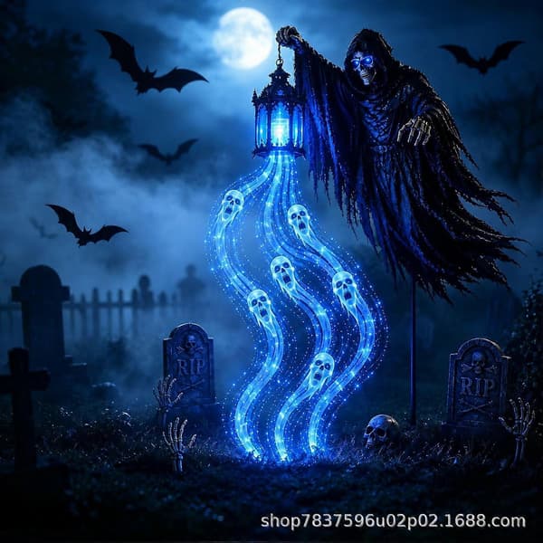 Spøkelseslys Halloween Innendørs Utendørs Dekor 3D Grim Reaper Battery