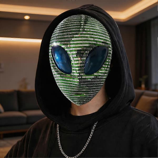 Halloween Alien-maske, glitrende diskotek-maske, glittermaske for voksne, tilbehør til Halloween-kostymefester