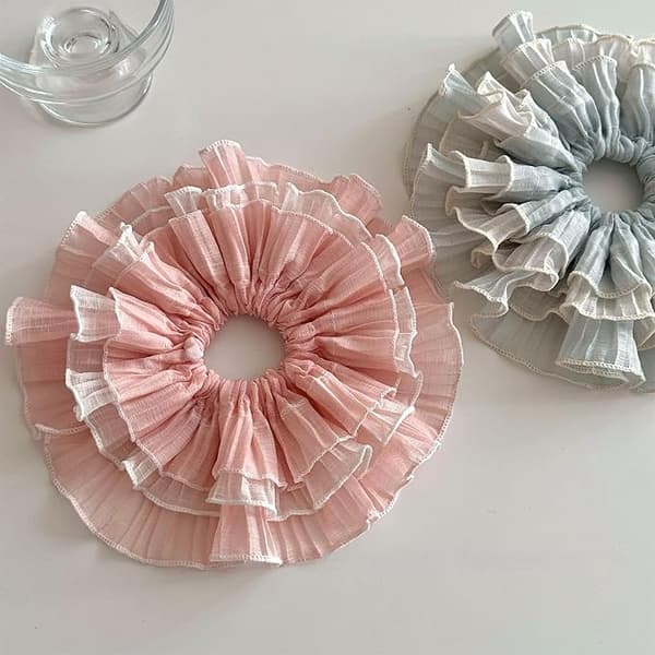 Lacy Hårbånd Elastiske Scrunchies Multi Layer Fransk Hår, Blå