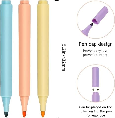 8 stk. Pastel Dry Erase Markers, Fin Spids, Assorterede Farver