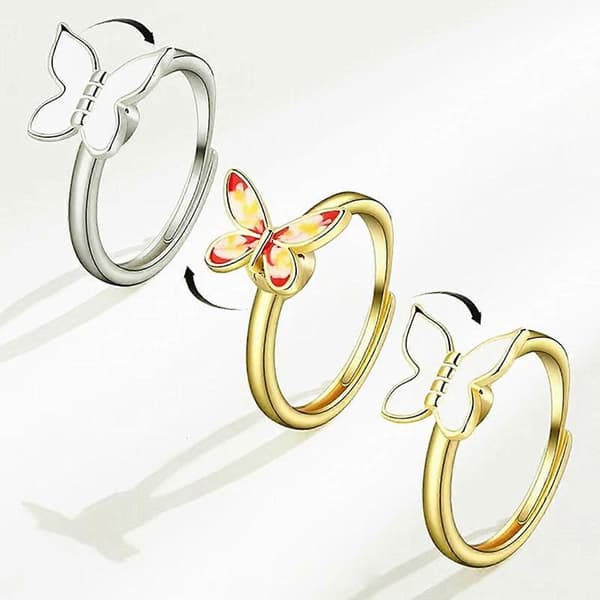Angstring for sommerfugl Angst Ring Roterende Justerbar Stress Relief Ring Valentinsdag (LGL)