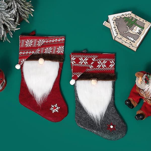 Juldekoration Julstrumpa Presentpåse Härlig Tomte Strumpa Bag2pcsröd+grå