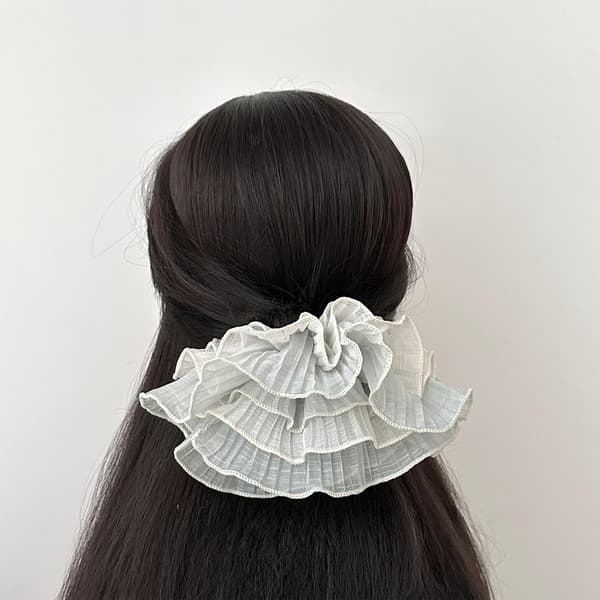 Lacy Hårbånd Elastiske Scrunchies Multi Layer Fransk Hår, Blå