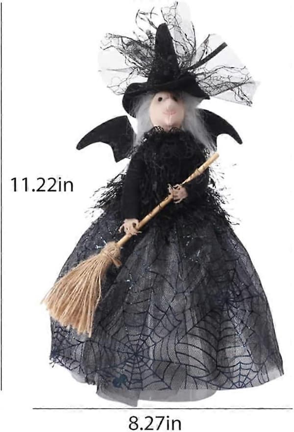 Halloween-dekoration trætop-heks - til skrivebord, trætop, pejs, Halloween-pynt (sort)