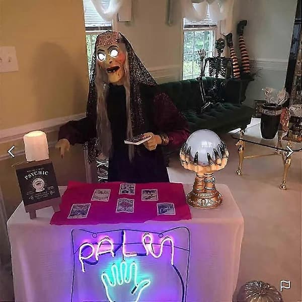 Lysende Halloween-krystalkugle med 7-farvet magisk kranie-plasmalys