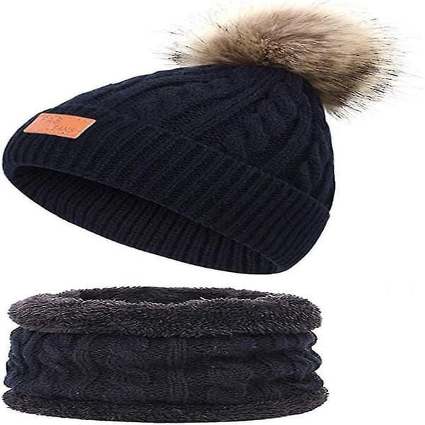 Varmt babylue- og skjerfsett med pelsdusk Black