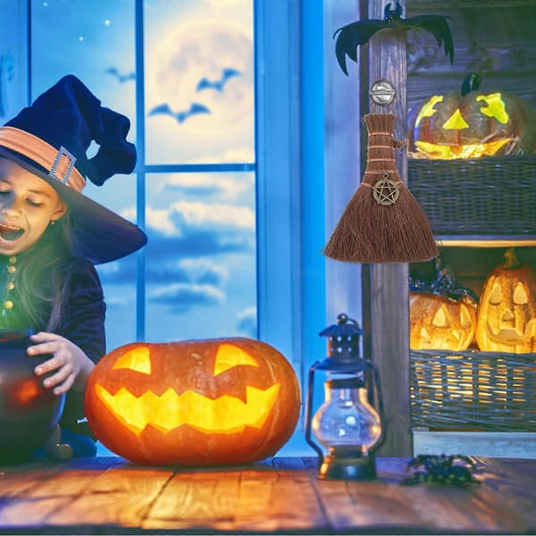 DIY Halloween häxkvast berlockhänge för bil 4-pack 14X10CM Coffee