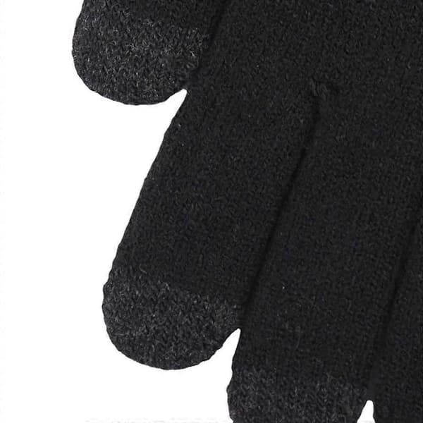 Varma stickade touchscreen-handskar i ull för män - Hel finger, tjock sammet, tre-finger touchscreen-funktion Black