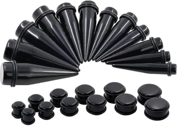 24 stk. 00g-20mm akryl taper plug tunneler ørestrækker piercing sæt