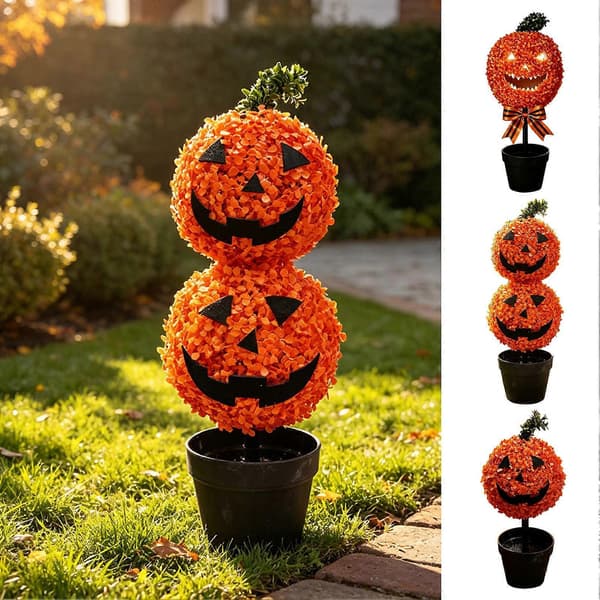 Høstgresskar-topiary – Halloween-kunstig buksbomtre – for inngangsdør 1pc C