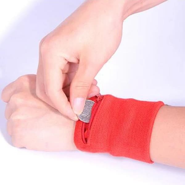 Red Sports Wristband with Grip Handle and Drawstring Closure for Running