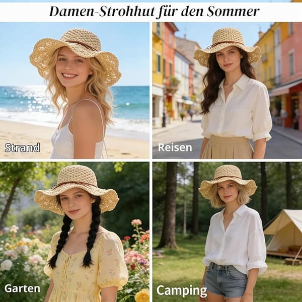 Dam Sommar Stråsolhatt, Vikbar Lätt UV-skydd Boho Hatt, Strandsemester Resa Utomhus Solhatt för Kvinnor