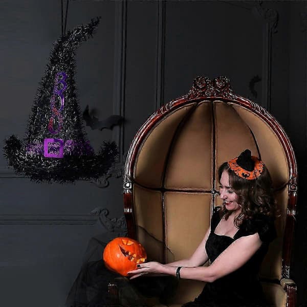 Heksehatt-pynt til oppheng, 2 stk. svart, kompatibel med Halloween-dekorasjon