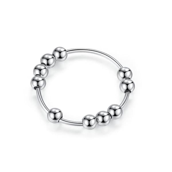 Antistressring med 10 roterbara pärlor koppar silver 20,5 mm