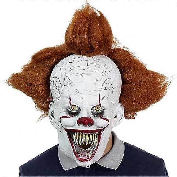Läskig Pennywise-clownmask för Halloween med peruk
