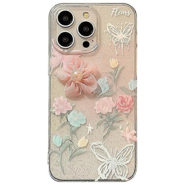 For iPhone 14 Pro TPU-deksel 3D Rose Blomstermønster Trykt Telefondeksel