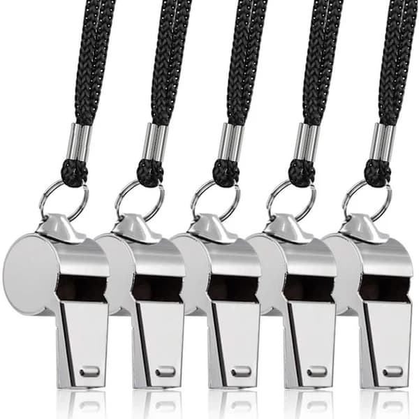 5-pack rostfria visselpipor med snodd