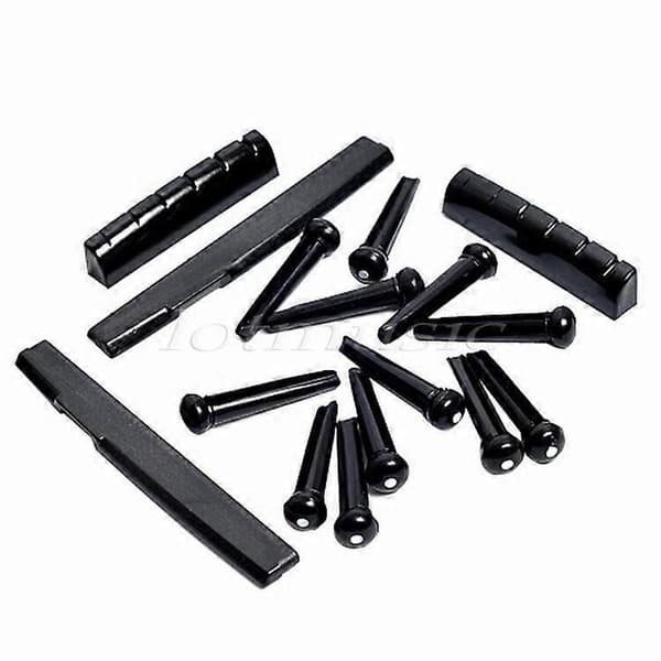 2 sett svarte akustisk gitarbrostifter og sal og mutter plastgitardeler