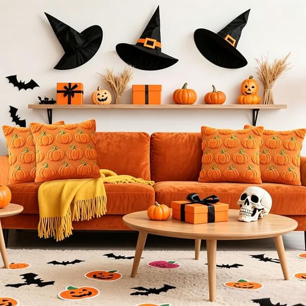 Halloween pudebetræk 45 x 45 cm, efterårsdekoration indendørs græskar pudebetræk