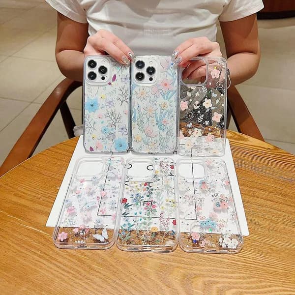 For iPhone 14 Pro Friskt Lite Blomstrete Mobilskall Dråpelim Beskyttende Deksel